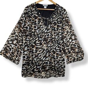 Signature JMB Plus Size Leopard Print Womens Top Size 3x Beaded Boho Flowy Y2K